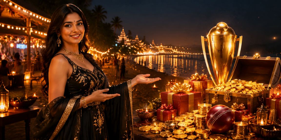 Goa beach with cricket fans celebrating Diwali festival