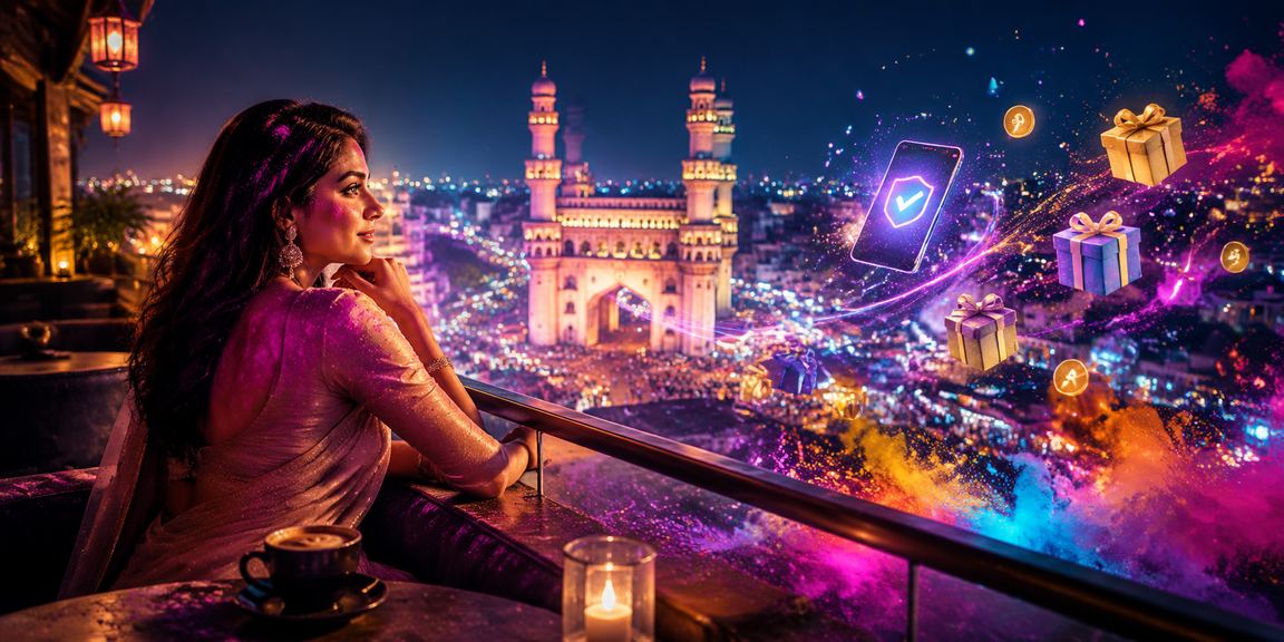 Hyderabad Charminar with festival lighting and betting theme