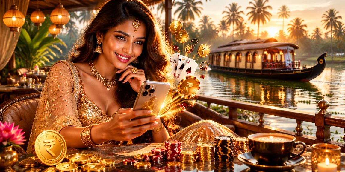 Kerala backwaters with poker game and traditional lehenga scene